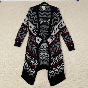 SWS Duster Cardigan Aztec Pattern Waterfall Front Size Large Knit Sweater